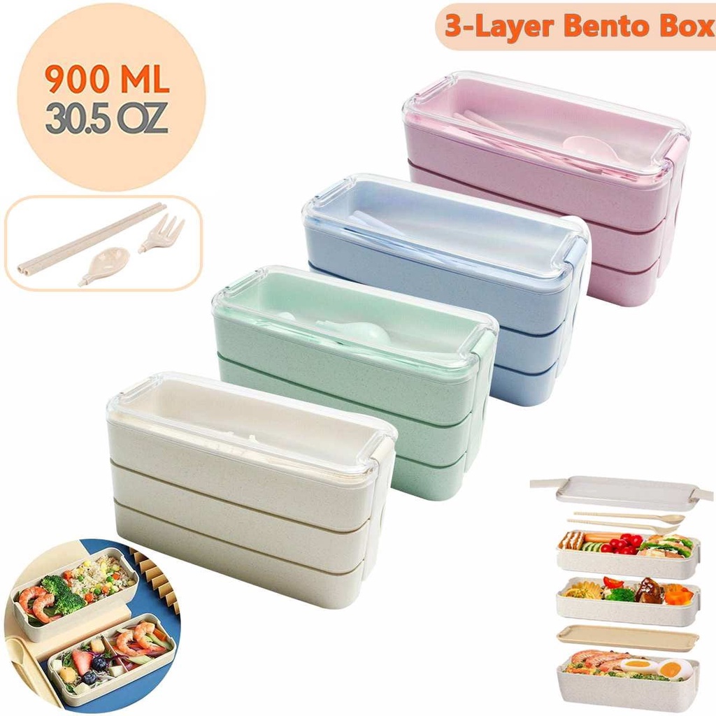 3-Layer Wheat Straw Bento Lunch Box 900ml - Image 9