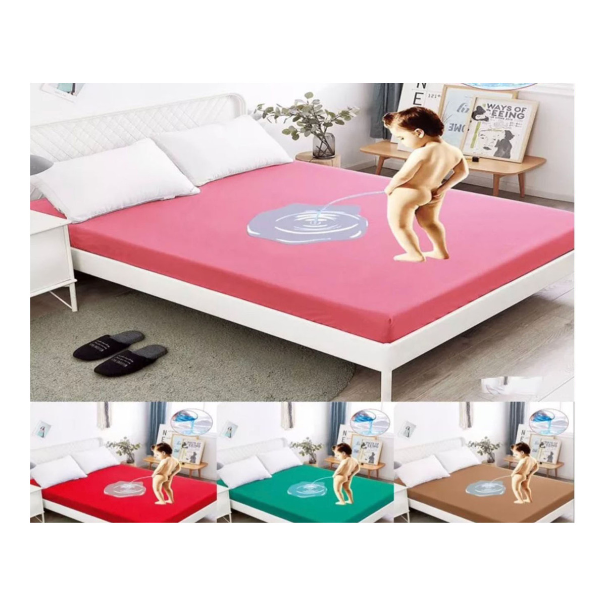 Colourful Waterproof Cotton Fitted Bedsheet - Image 2