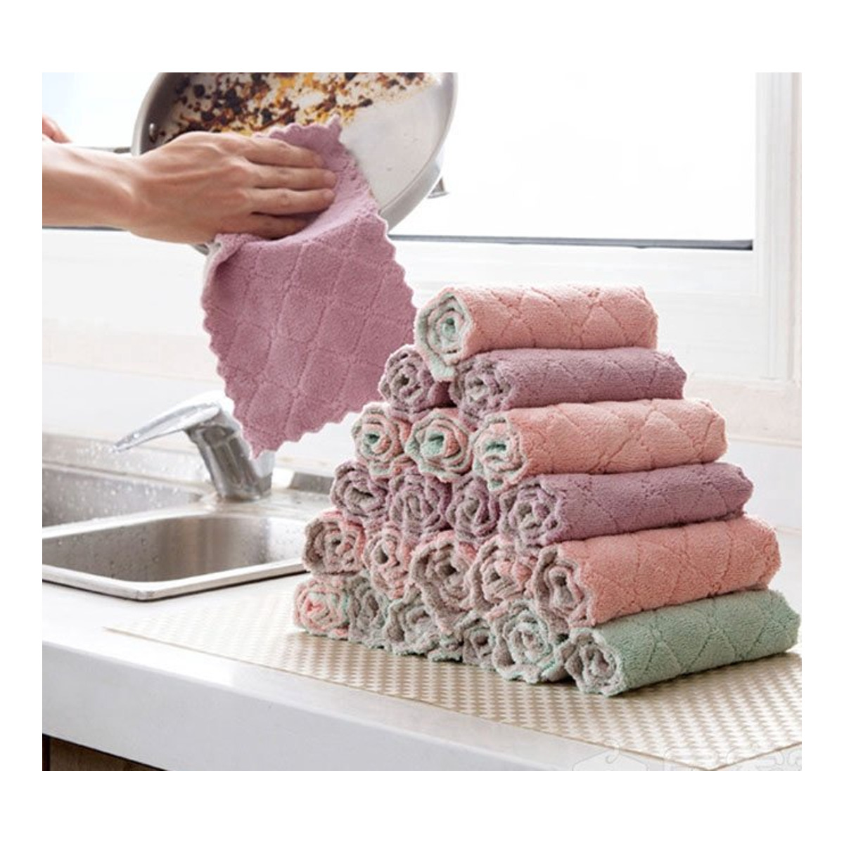 Double-Layer Microfiber Kitchen Cleaning Cloth
