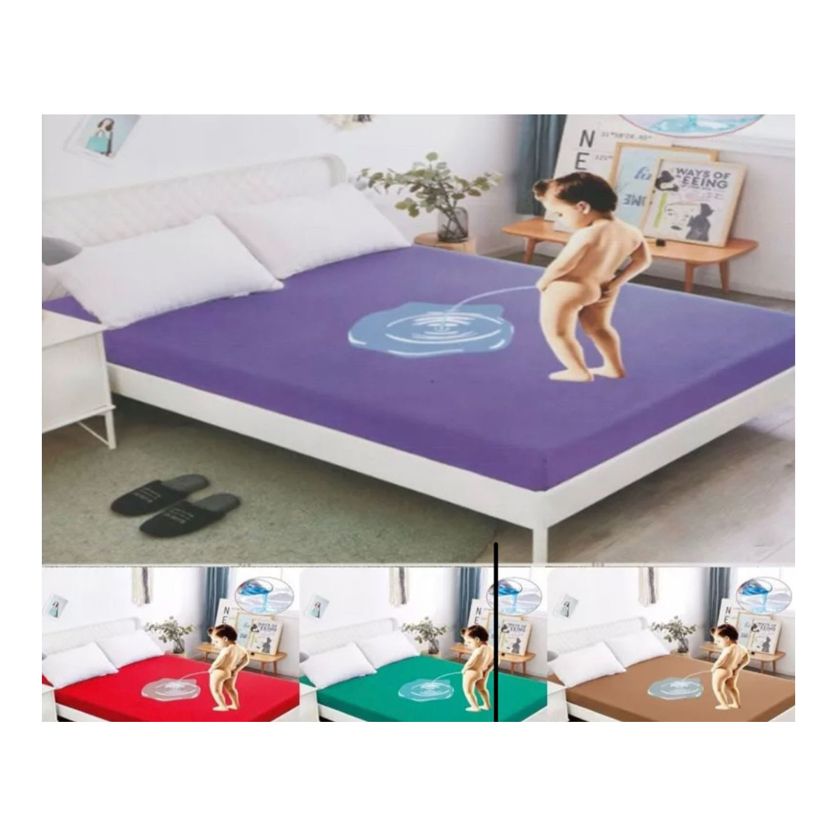 Colourful Waterproof Cotton Fitted Bedsheet - Image 3